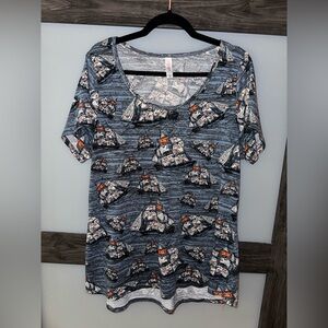 LuLaRoe Nautical Graphic Classic Tee in Blue and Orange